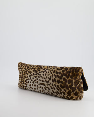 Lanvin Brown Leopard Print Calfskin Clutch Bag with Large Gold Clasp Detail