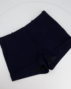 Louis Vuitton Navy Tailored Low Rise Shorts with Silver Logo Buckles Size FR 38 (UK 10)