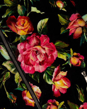 Dolce & Gabbana Black and Pink Floral Velvet Bomber Jacket Size IT 42 (UK 10)