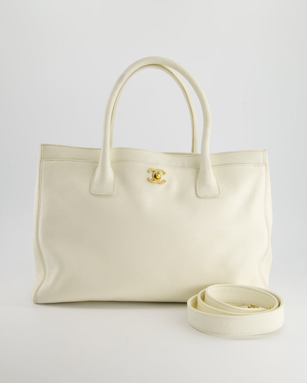 Chanel White Executive Leather Shopper Tote Bag with Gold Hardware