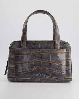 Chanel Bluish-Grey Crocodile Bowling Bag