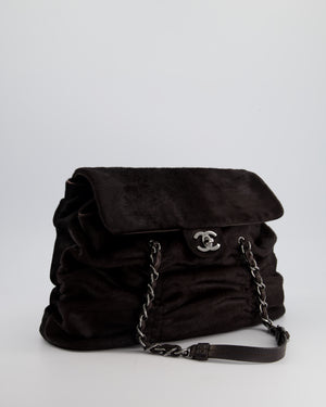 Chanel Dark Brown Pony Hair Ruched Bag with Silver Hardware