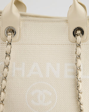 *HOT* Chanel Large Cream Canvas Deauville Tote Bag with Silver Hardware