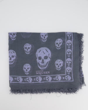 Alexander McQueen Grey and Lilac Skull Print Silk Scarf Size 100 x 125cm
