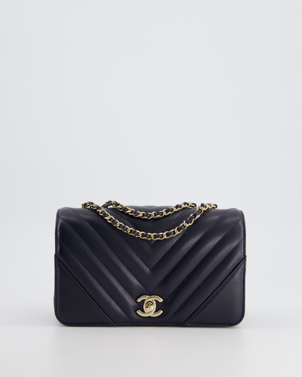 *RARE* Chanel Navy Chevron Flap Bag with Champagne Gold Hardware