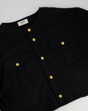 Céline Dark Grey Cashmere Boxy Jacket With Gold Buttons Detail Size FR 40 (UK 12)