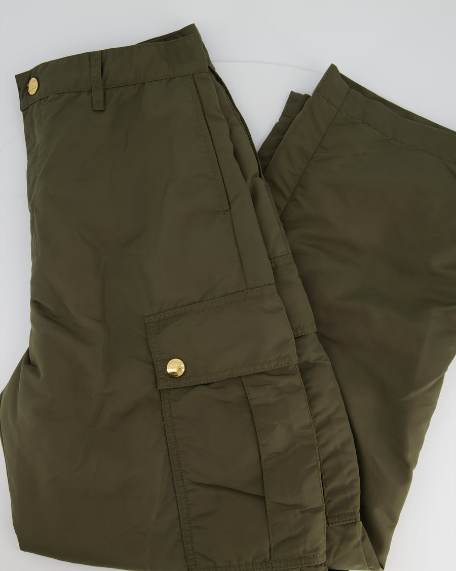Celine Olive Green Cargo Trouser with Gold Buttons Detail  Size FR 38 (UK 10)