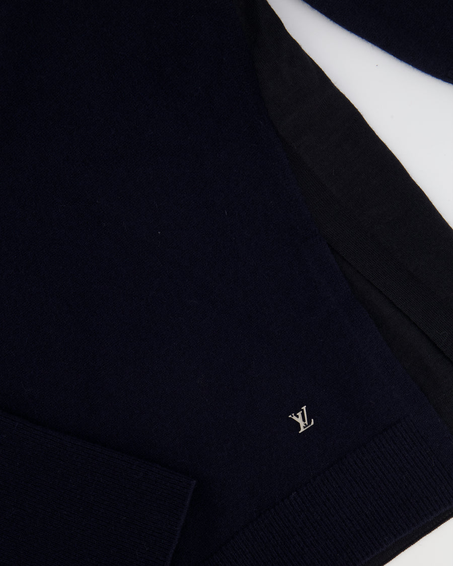 Louis Vuitton Navy and Black Cashmere High-Neck Jumper with Logo Detail Size S (UK 8)