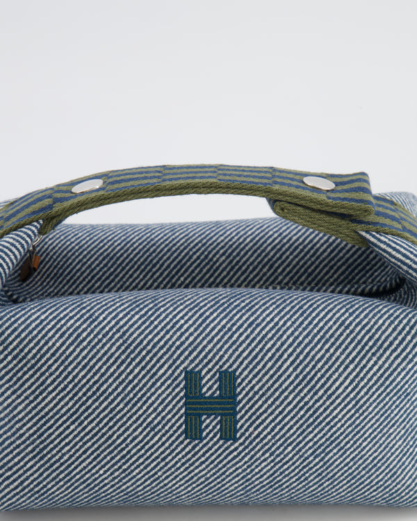 Hermès Small Bride-a-Brac H Natte Case in Bleu Abysse Wool with Palladium Hardware