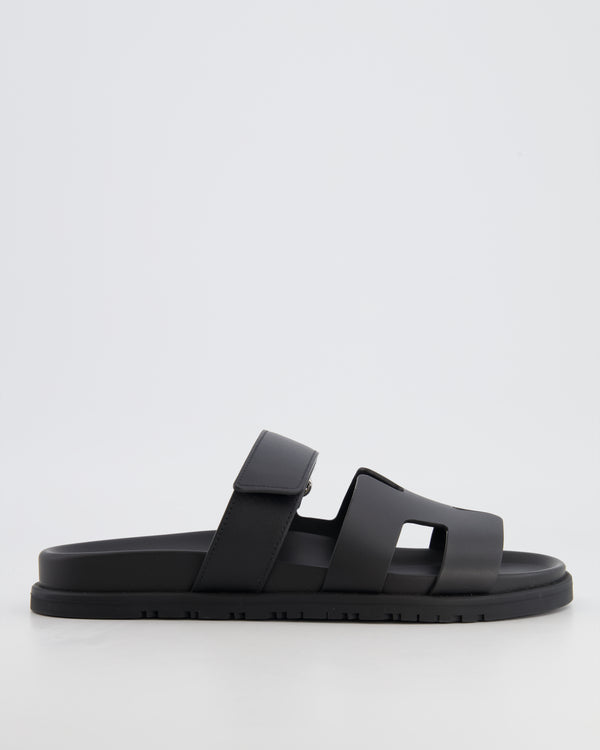 Hermès Black Leather Chypre Sandals Size EU 39