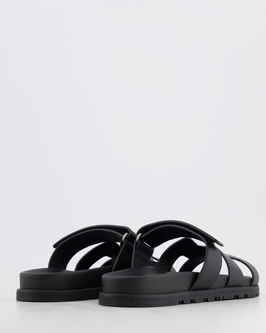 Hermès Black Leather Chypre Sandals Size EU 43