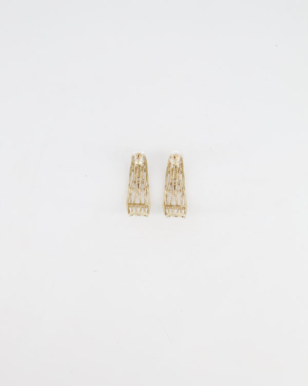 *HOT* Chanel Champagne Gold Crystal CC Half Moon Earrings