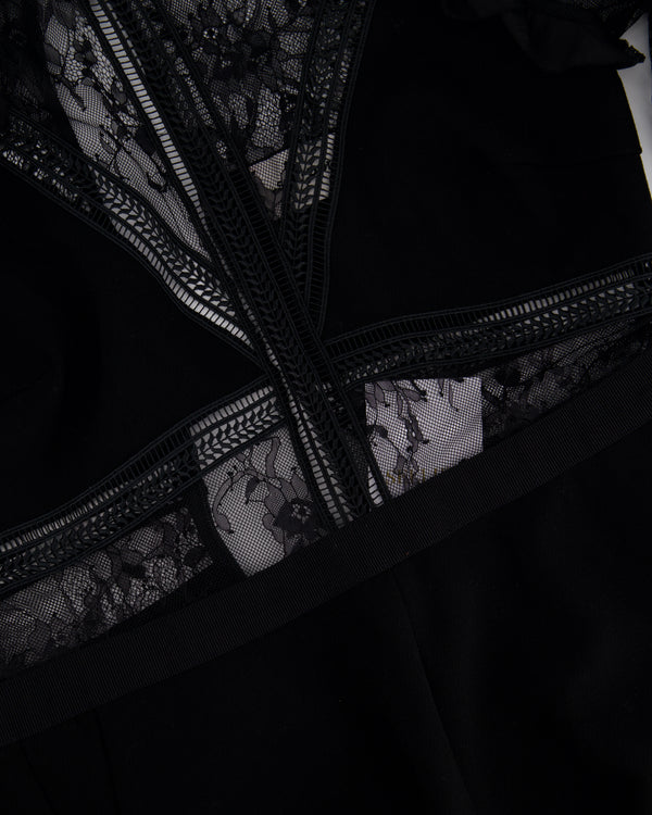 Self Portrait Black Long Sleeve Ruched Lace Jumpsuit Detail IT 46 (UK 14)