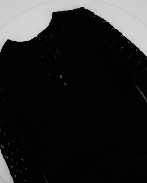 Chanel Black Crochet Long Sleeve Dress with Pearl Button Back Detail Size FR 38 (UK 10)