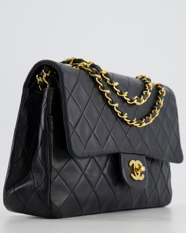 Chanel Black Vintage Classic Double Flap Bag in Lambskin Leather with 24K Gold Hardware