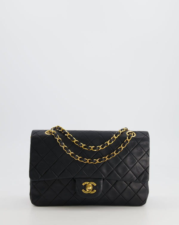 Chanel Black Vintage Classic Double Flap Bag in Lambskin Leather with 24K Gold Hardware