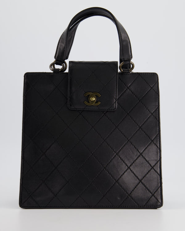 *FIRE PRICE* Chanel Vintage Black Kelly Top Handle Shopper Bag in Lambskin Leather with Antique Gold Hardware