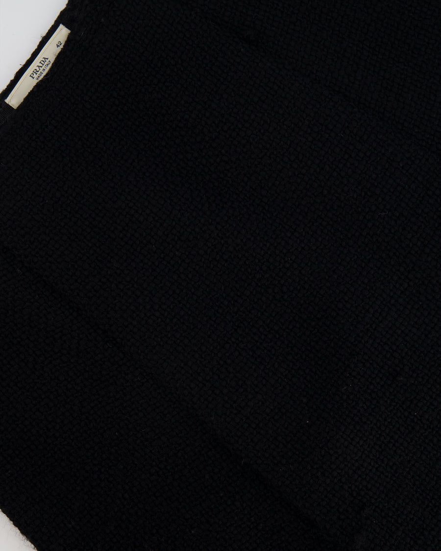 Prada Black Textured Wool Pleated Midi Skirt Size IT 42 (UK 10)
