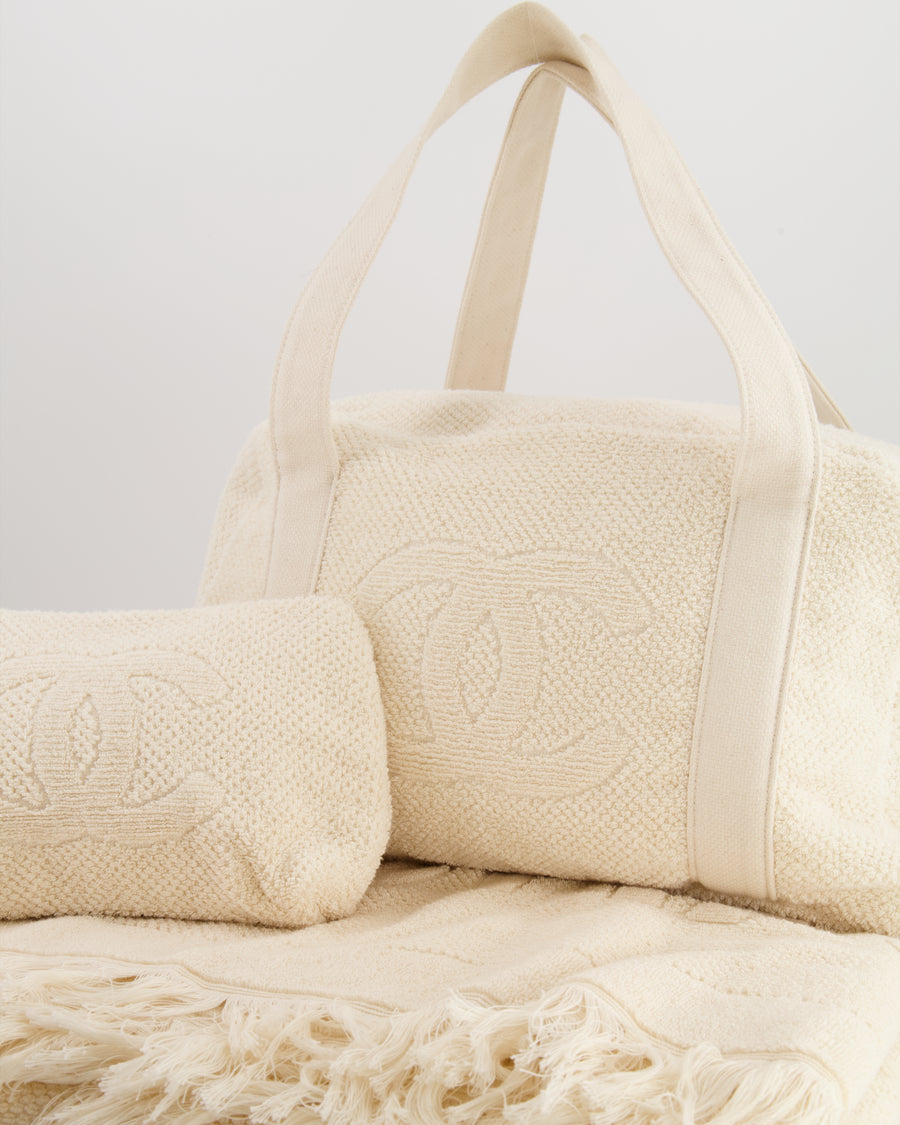 HOT* Chanel Cream Terry Beach Set with CC Tote Bag, Towel and