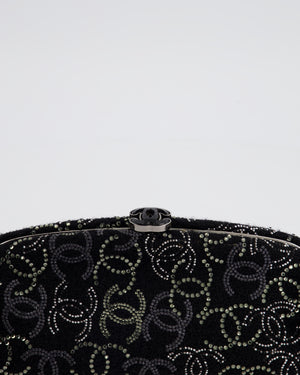 Chanel Black Timeless Clutch Bag in Fabric with Gunmetal Hardware and Crystal Logo Details