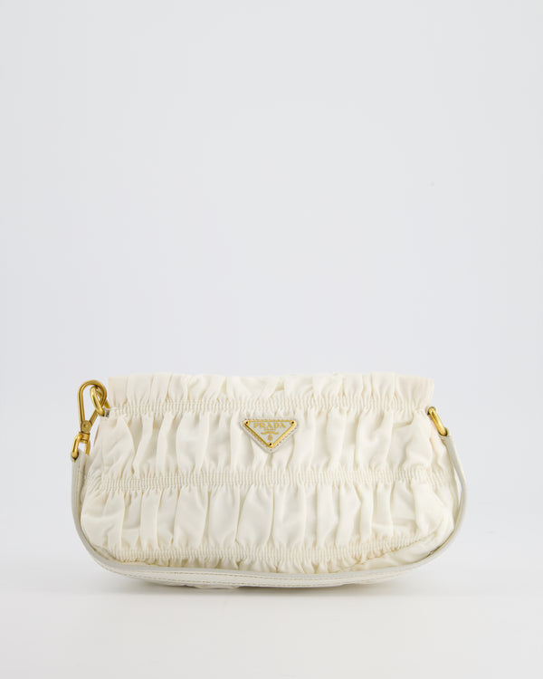 Prada Vintage Off White Tessuto Gaufre Mini Shoulder Bag with Gold Hardware