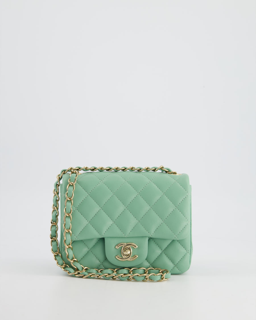 HOT COLOUR* Chanel Green Tea Mini Square Bag in Lambskin Leather