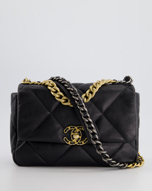 Chanel 19 Black Medium Flap Bag in Goatskin Leather with Mixed