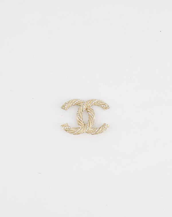 Chanel CC Crystals Embellished Champagne Gold Brooch