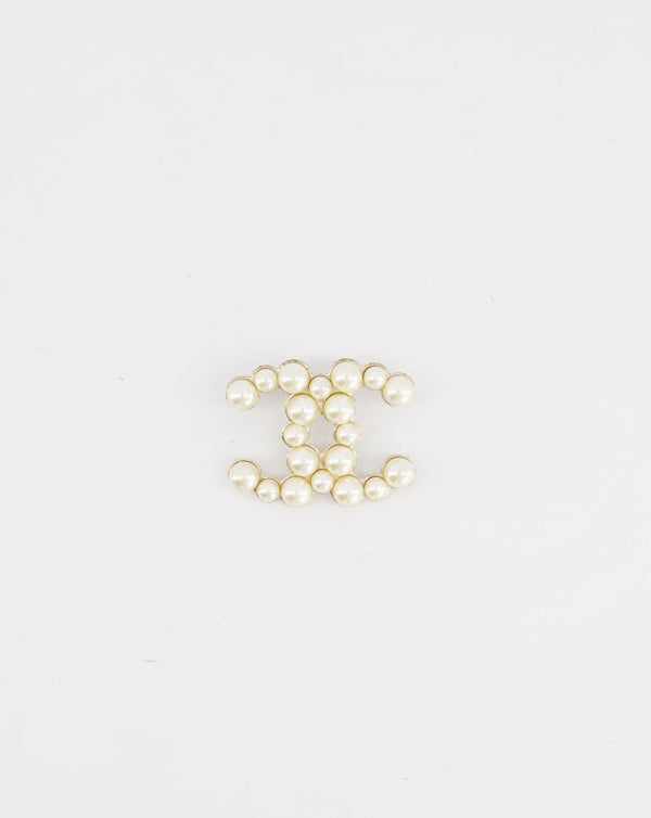 *HOT* Chanel CC Pearl Brooch with Champagne Gold Hardware