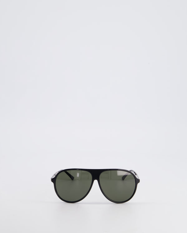 Gucci Black Aviator Sunglasses with Red and Green Stripe Detail