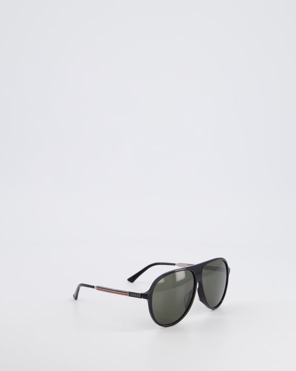Gucci Black Aviator Sunglasses with Red and Green Stripe Detail