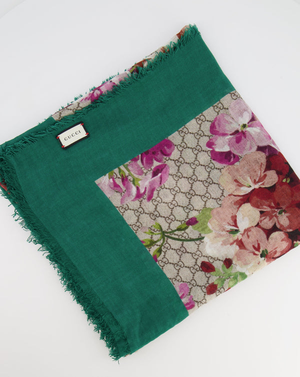 Gucci Brown, Pink and Green GG Monogram and Floral Print Scarf