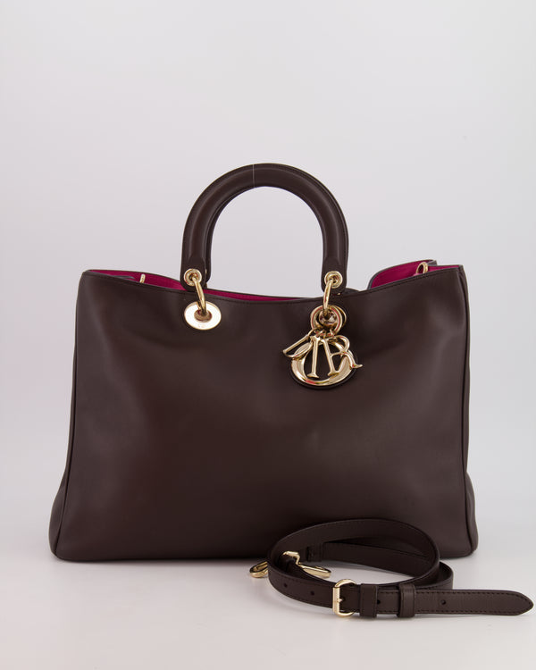 Christian Dior Chocolate Brown Leather Diorissimo Bag with Gold Hardware