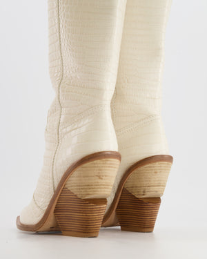 Fendi White Croc-Embossed Cowboy Boots Size 37