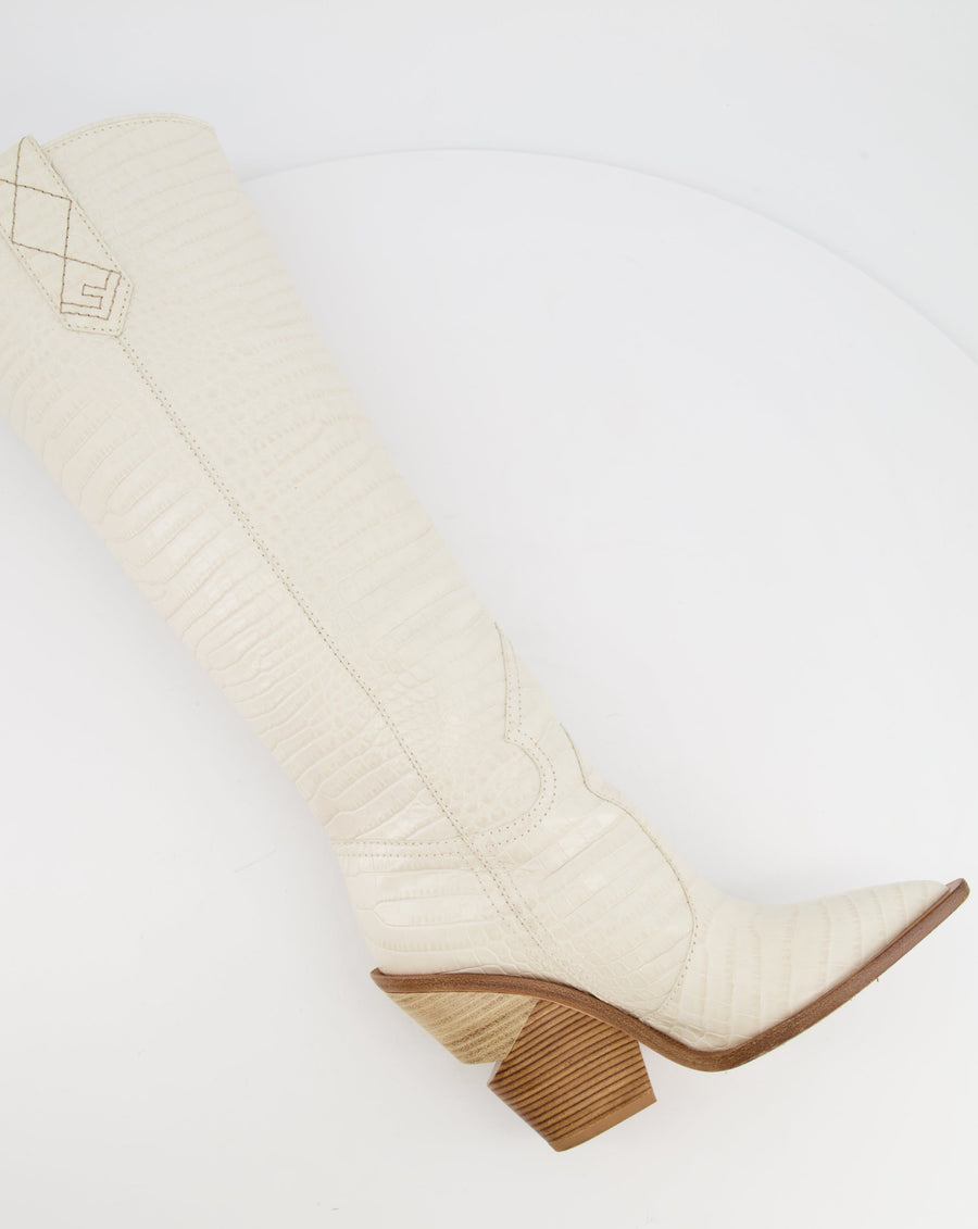 Fendi White Croc-Embossed Cowboy Boots Size 37
