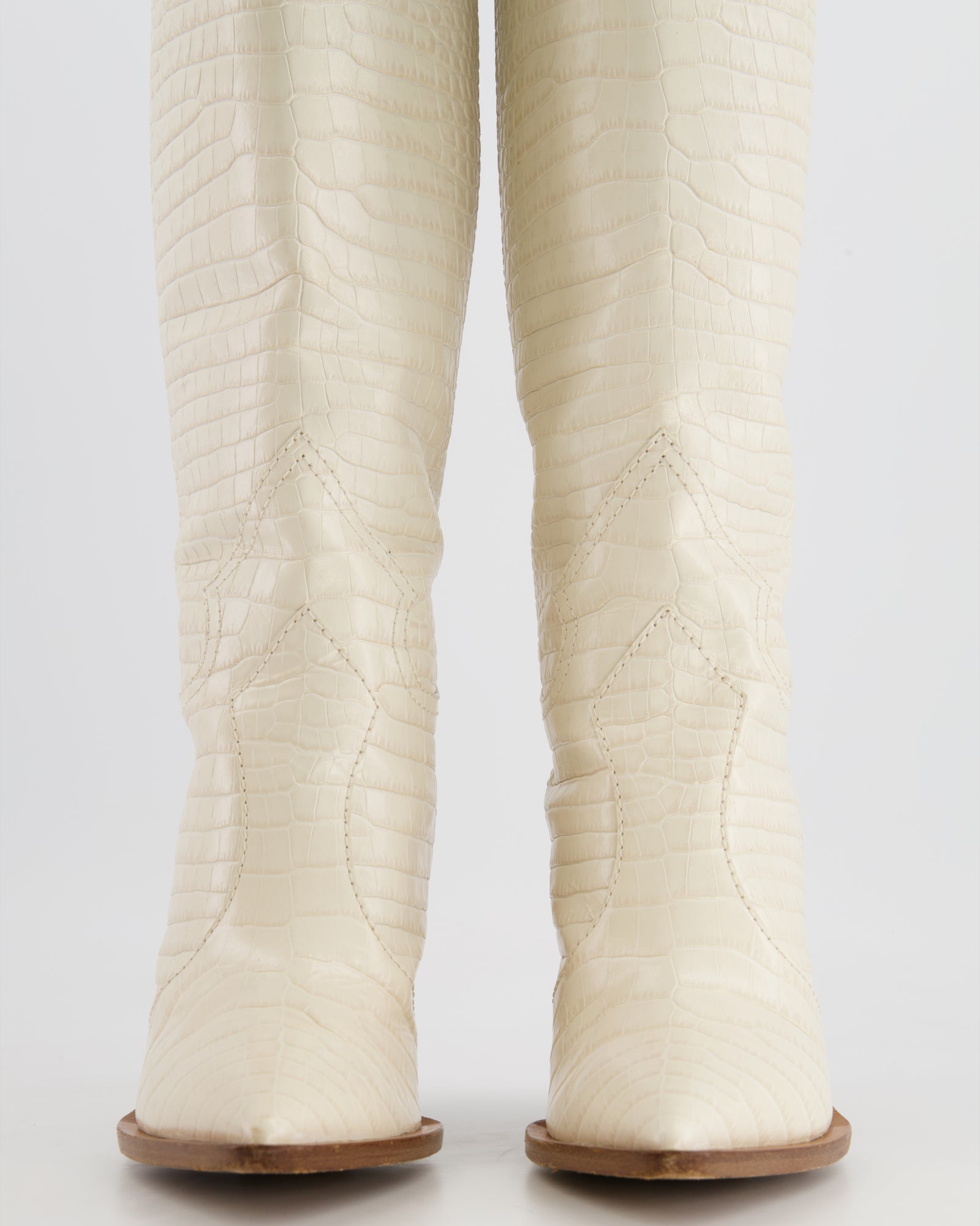 Fendi White Croc Embossed Cowboy Boots Size 37 Sellier