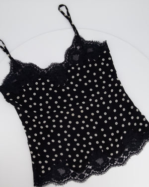 Dolce & Gabbana Black and White Polkadot Top with Lace Hem Detail Size S (UK 8)