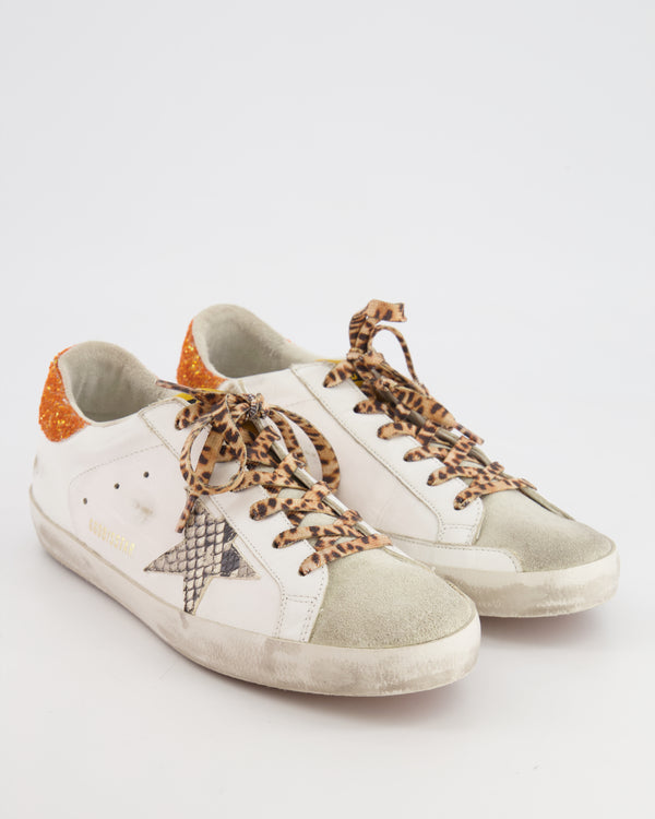 Golden Goose Superstar White and Orange Glittered Trainers Size 39