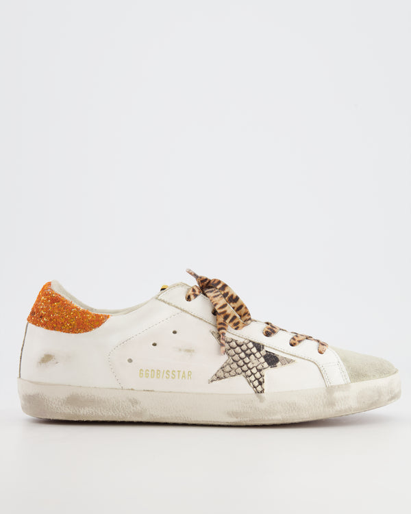 Golden Goose Superstar White and Orange Glittered Trainers Size 39