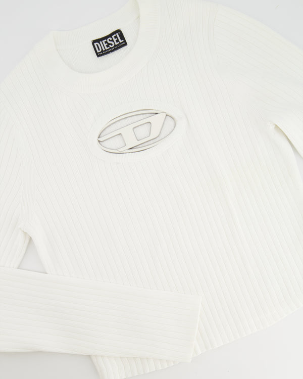 Diesel White Long-Sleeve Top with Cut-out Logo Detail Size L (UK 12)