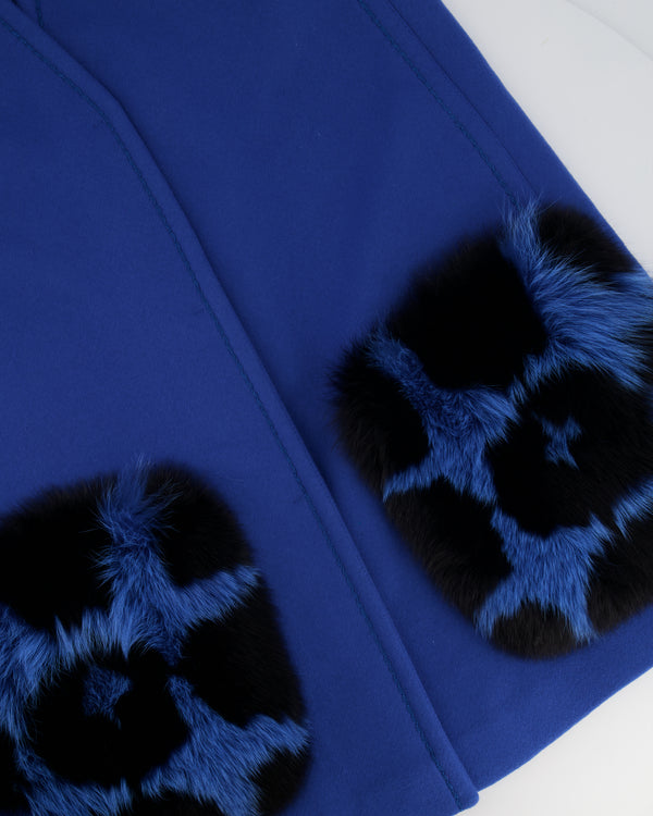 Fendi Blue Sleeveless Wool Vest Coat with Fox Fur Pocket Details Size IT 40 (UK 8) RRP £3,500