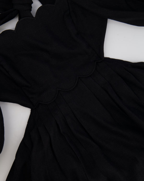 Zimmermann Black Linen Mae Scalloped Cut-Out Mini Dress Size 0 (UK 6)