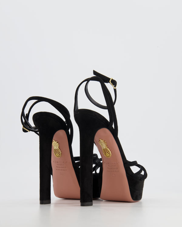 Aquazzura Black Suede Ankle-Strap Sandal Heel Size 36