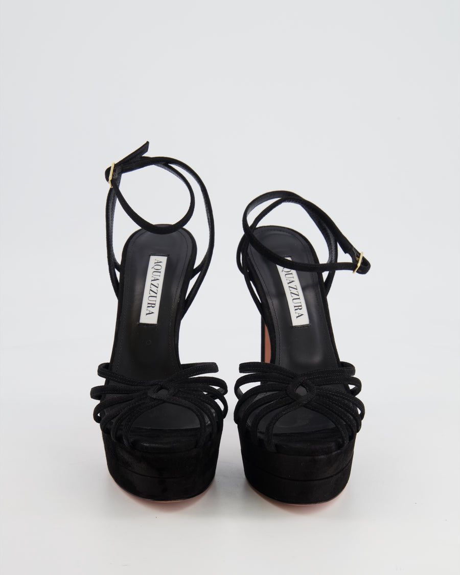 Aquazzura Black Suede Ankle-Strap Sandal Heel Size 36