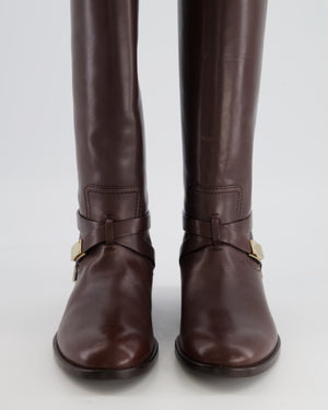 Christian Dior Burgundy Leather Boots with Gold Logo Detail Size 36