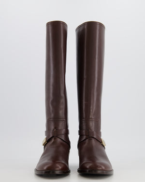 Christian Dior Burgundy Leather Boots with Gold Logo Detail Size 36