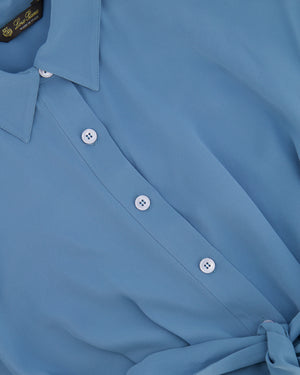 Loro Piana Light Blue Silk Belted Midi Shirt Dress Size IT 38 (UK 6)