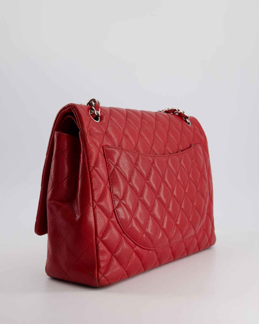 Chanel Maxi burgundy red caviar silver double flap