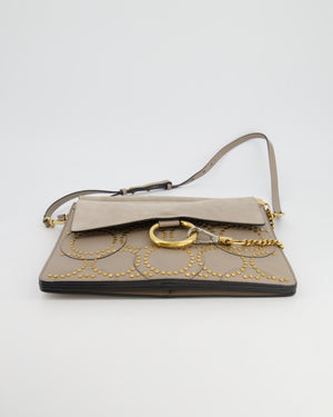Chloé Beige Suede Leather Studded Faye Shoulder Bag with Gold Hardware