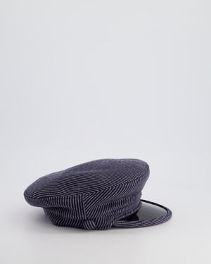 Chanel Navy Striped Baker Boy Hat with Patent Panel Detail Size M